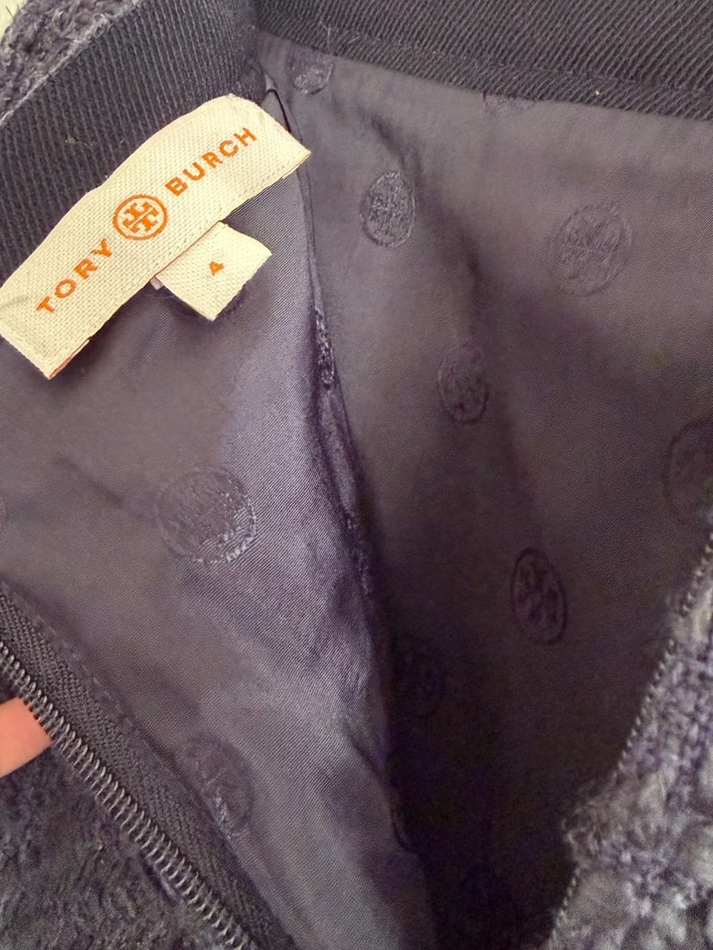 Tory Burch Navy Blue Metallic Tweed Skirt